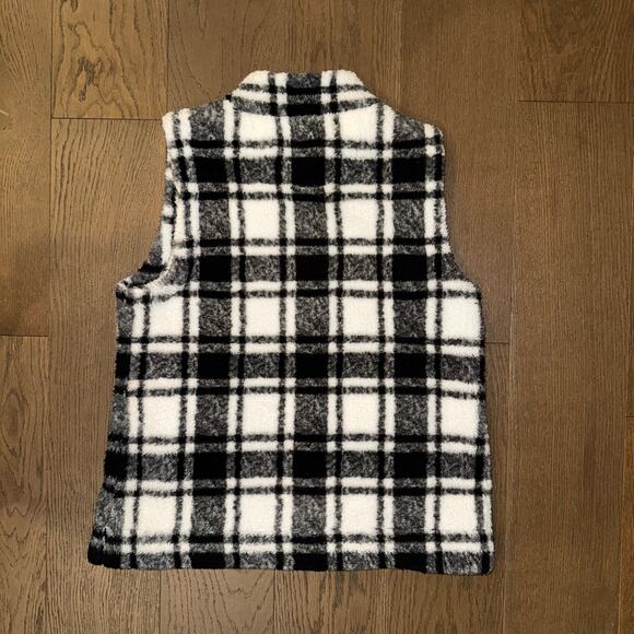 Calvin Klein Fuzzy B&W Plaid Zipper Front Cozy Soft Vest Women's Size XL - Picture 3 of 5